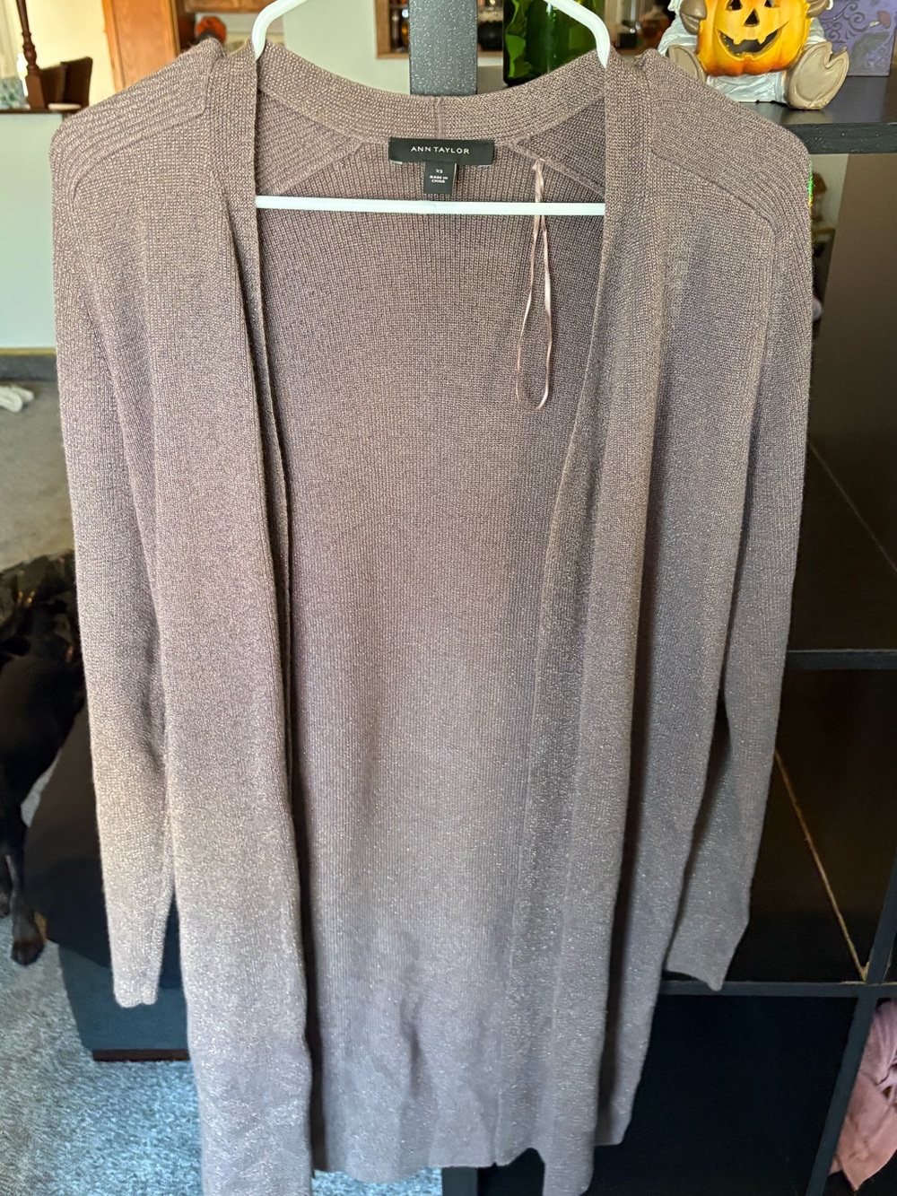 Ann Taylor Brown Open-Front Cardigan with Subtle Sheen